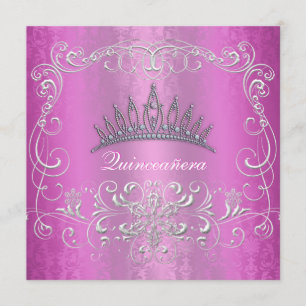 Rosa damastast inbjudan för Quinceanera