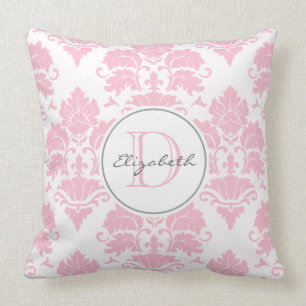 Rosa damastast Monogrammed kudder Kudde