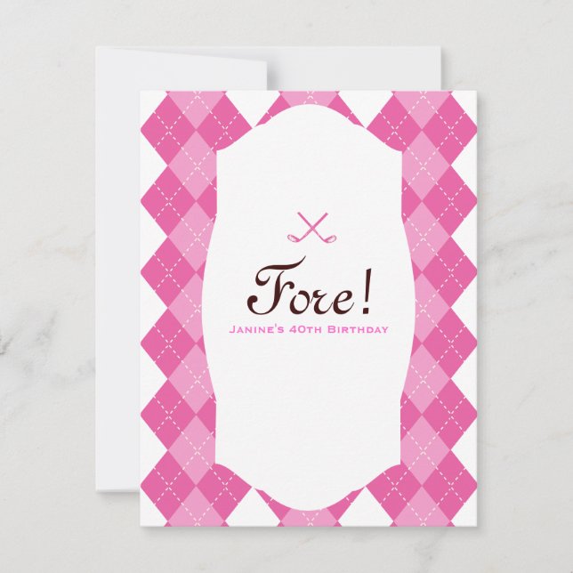 Rosa damer golfparty Argyle Inbjudningar (Framsida)