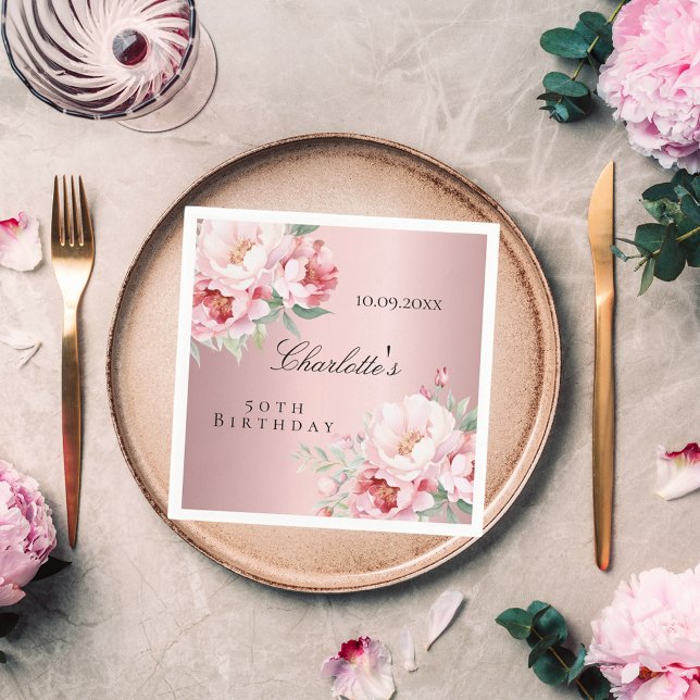 Rosa dammig ro blommigt elegant födelsedag pappersservett (Skapare uppladdad)