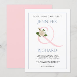 Rosa dammiga blå ampersand och ro virtuella bröllo inbjudningar