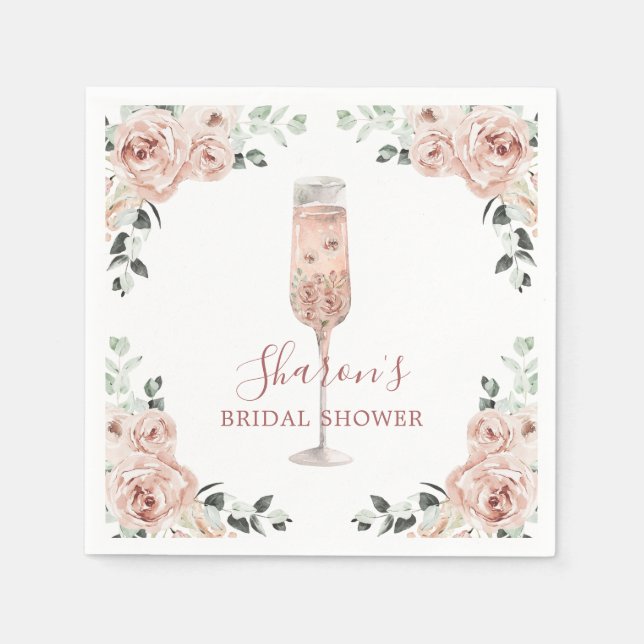 Rosa dammiga rosblad och Prosecco pappersservett (Framsidan)