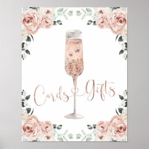Rosa dammiga rosblommor Prosecco Kort och presente Poster