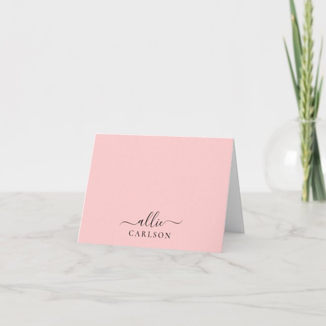 Rosa dammrosa modern minimalist namn tack kort (Framsida)