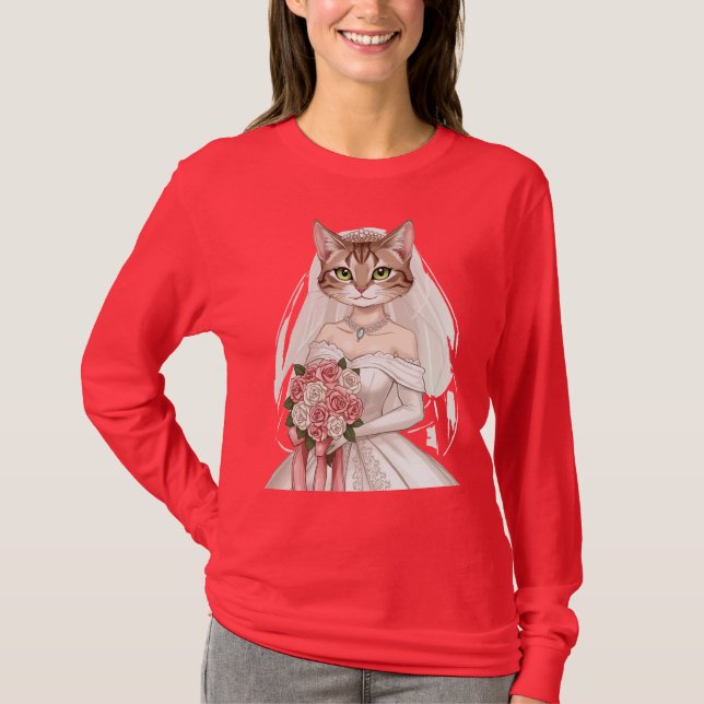 Rosa damt-shirt med sött brudkattdesign - t shirt (Framsida)