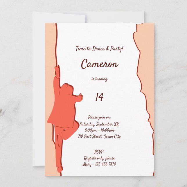 Rosa Dance 14:e Födelsedagsfest inbjudan (Framsida)