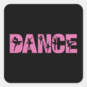 Rosa DANCE med Ballerina Cutouts Fyrkantigt Klistermärke