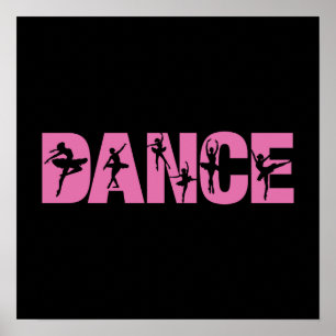 Rosa DANCE med Ballerina Cutouts Poster