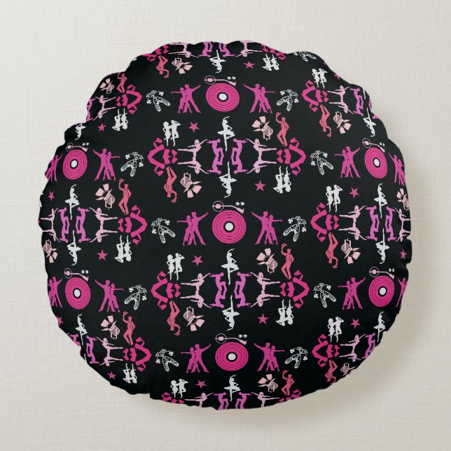 Rosa Dancer Patterner Home Decor Rund Kudde (Framsidan)