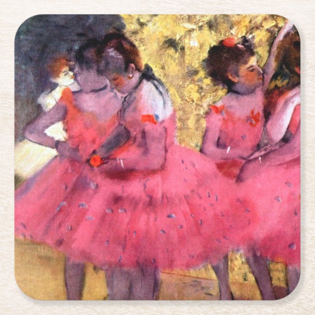Rosa Dancers, Edgar Degas Underlägg Papper Kvadrat (Framsidan)