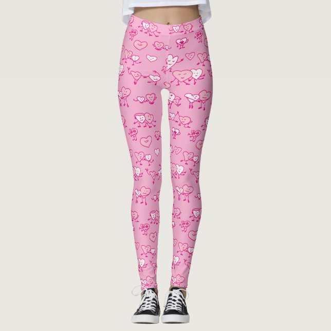 Rosa Dancing Hearts LOving Par Valentine Leggings (Framsida)