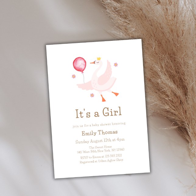 Rosa Dancing Princess Svan Balloon Baby Shower Inbjudningar (Pink Dancing Princess Swan Balloon Baby Shower Invitation)