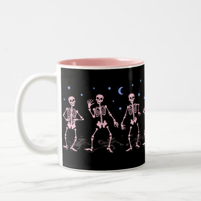 Rosa Dancing Skeleton Halloween Shirt Två-Tonad Mugg (Vänster)
