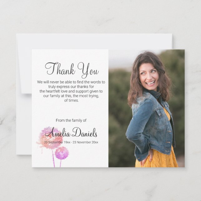 Rosa Dandelion Clock Funeral Tack Cards Inbjudningar (Framsida)