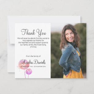 Rosa Dandelion Clock Funeral Tack Cards Inbjudningar