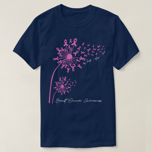 Rosa Dandelion Faith Hope Kärlek Breast Cancer Med T Shirt (Design framsida)
