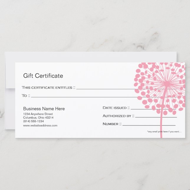 Rosa Dandelion Flower Gift Certificate Design 4 (Framsida)