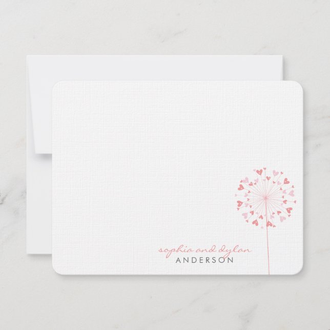 Rosa Dandelions Kärlek Hearts Bröllop tackkort Tack Kort (Framsida)