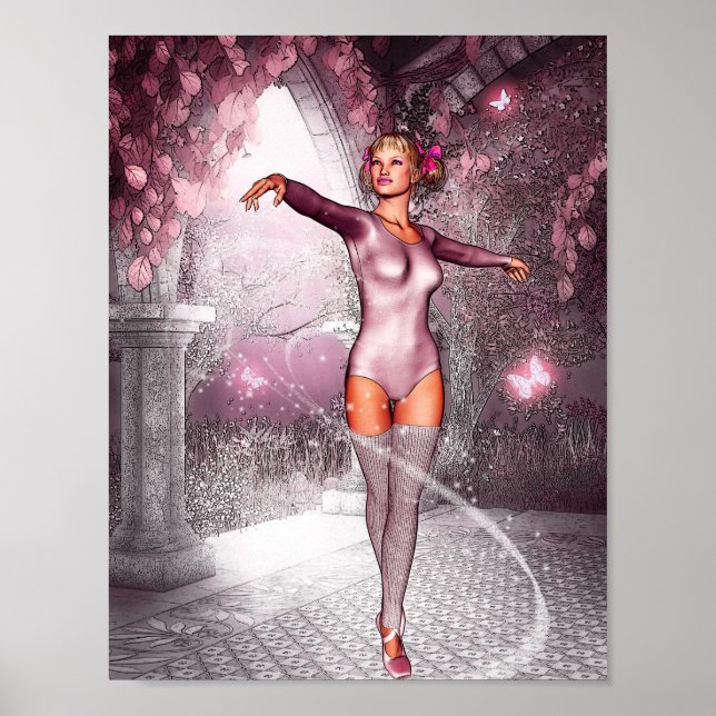 Rosa dans ballerina och vackra fjärilar poster (Framsidan)