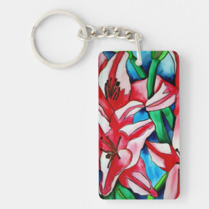 Rosa Day lilies vattencolor art-nyckelkedja Nyckelring