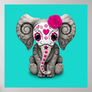 Rosa Day of the dead Elephant Poster