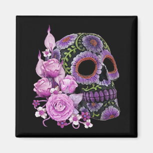 Rosa day of the dead för skalle för magnet
