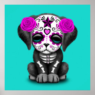 Rosa Day of the dead Puppy Hund Poster