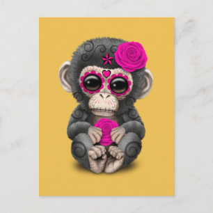 Rosa Day of the dead Sugar Skull Baby Chimp Vykort