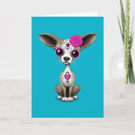 Rosa Day of the dead Sugar Skull Chihuahua Puppy Kort
