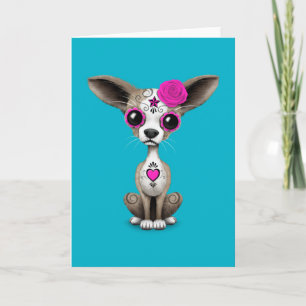 Rosa Day of the dead Sugar Skull Chihuahua Puppy Kort