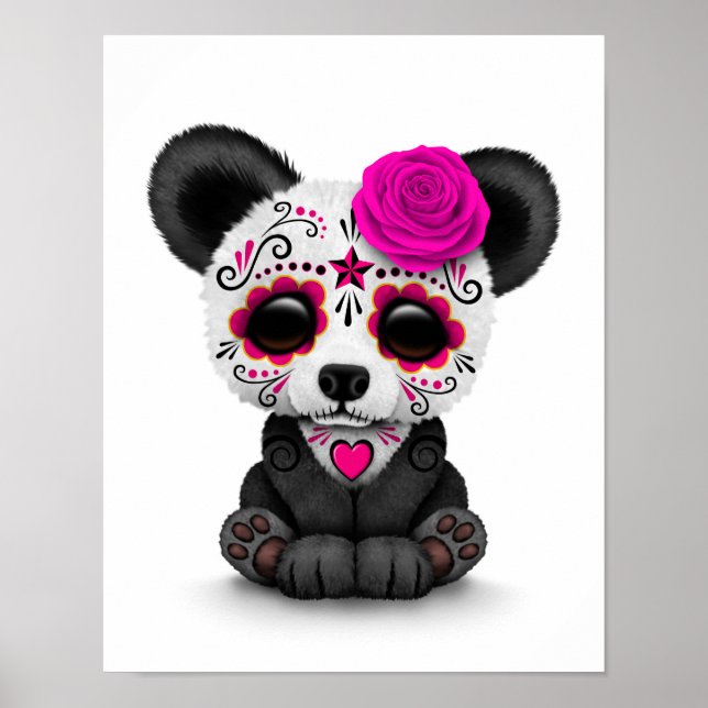 Rosa Day of the dead Sugar Skull Panda on White Poster (Framsidan)