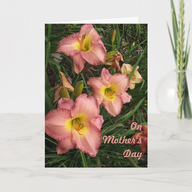 Rosa Daylilies Mors dag Card Kort (Framsida)