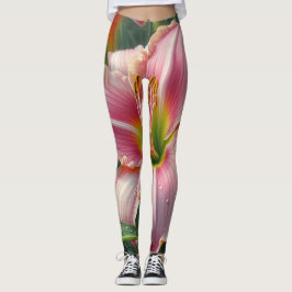 Rosa Daylily Blommigt Leggings