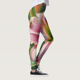 Rosa Daylily Blommigt Leggings