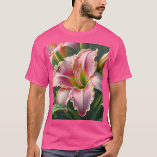 Rosa Daylily Blommigt T Shirt