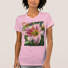 Rosa Daylily Blommigt T Shirt