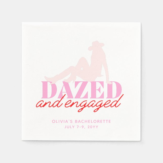 Rosa Dazed & Engaged Bachelorette Party Napkin Pappersservett (Framsidan)