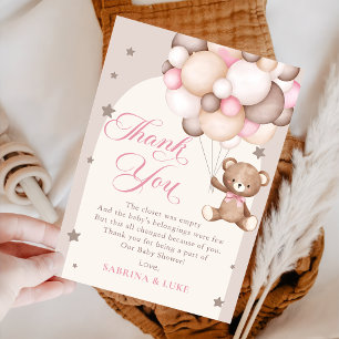 Rosa Ddy Bear Balloon Barly Wait Baby Shower Tack Kort