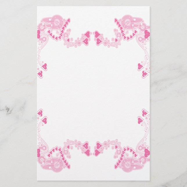 Rosa Deco Hearts Stationary Brevpapper (Framsida)