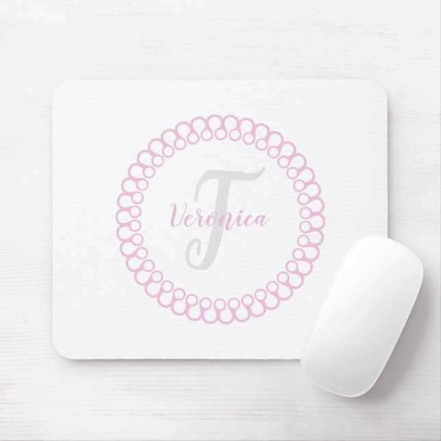 Rosa Decorative Circle Monogram Mouse Pad Musmatta (Med mus)