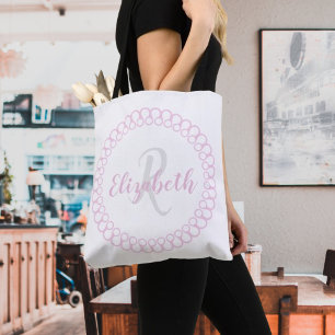Rosa Decorative Circle Personalize Monogram Tote Tygkasse
