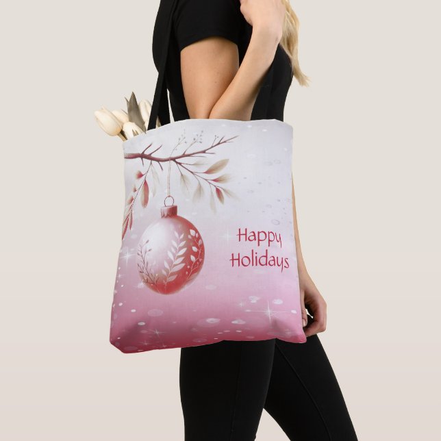 Rosa Dekorativ jul Boll Helgdag Tote Bag Tygkasse (Närbild)