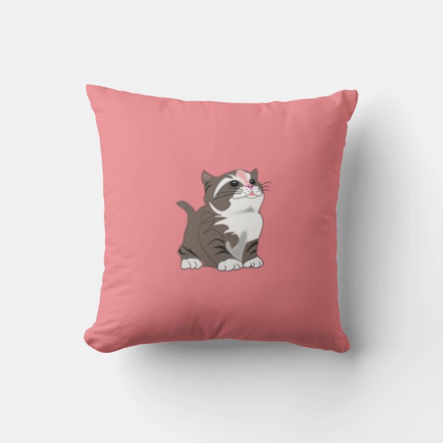 Rosa Dekorativ kudde Cute Baby Cat - välj Färg (Framsida)