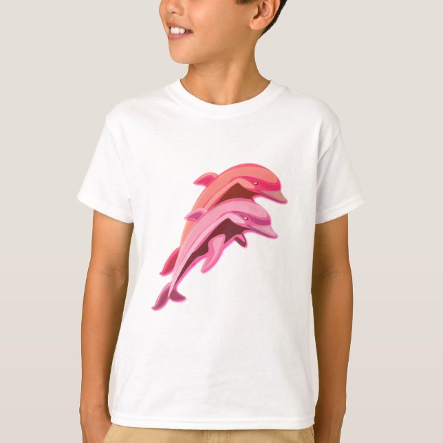 Rosa delfindesignbarns T-tröja T Shirt (Framsida)