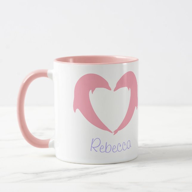 Rosa delfinhjärta silhuett tvåtons kaffemugg (Vänster)