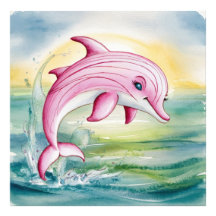 Rosa delphin, målad med vattenfärg