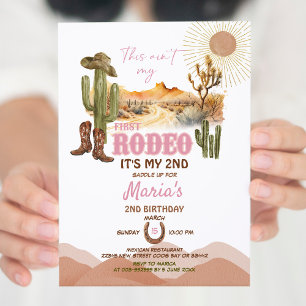 Rosa Den här gången min första rodeo 2:a födelseda Inbjudningar