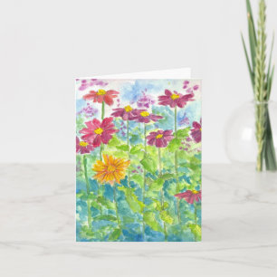 Rosa den tomma Zinniavildblommavattenfärgen Kort