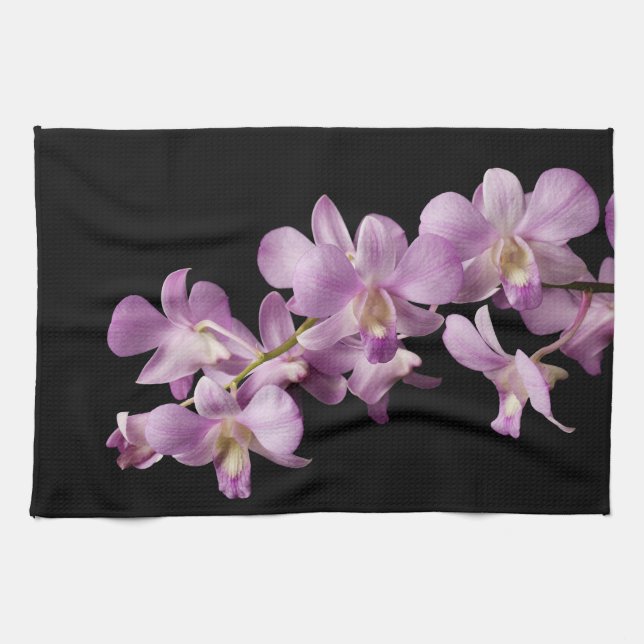 Rosa DendrobiumOrchidblomma på svarten - Orchids Kökshandduk (Horisontell)