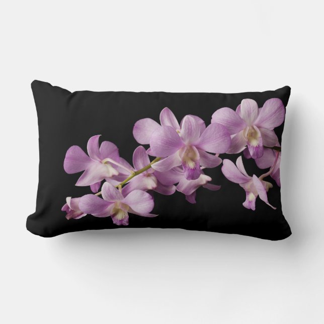 Rosa DendrobiumOrchidblomma på svarten - Orchids Lumbarkudde (Framsida)